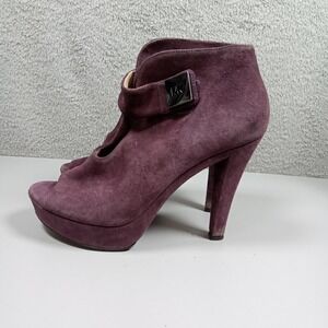 Michael Kors Plum Purple‎ Suede Peep Toe Platform Ankle Boots MK Logo 7M